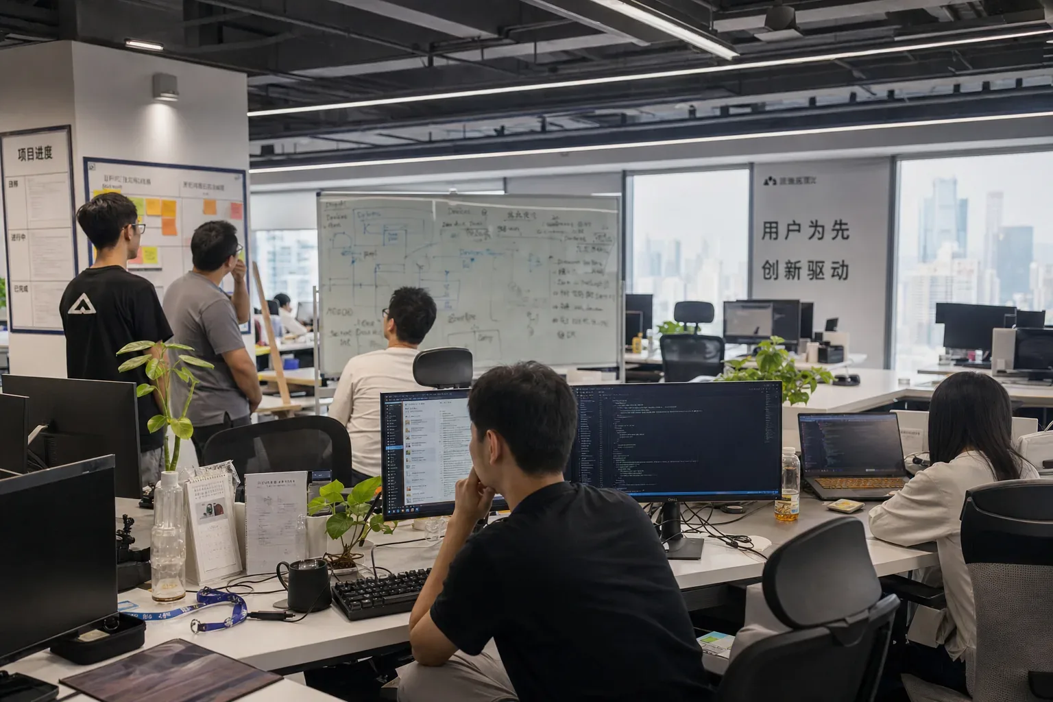 红数科技团队围绕用户体验和系统结构进行白板梳理