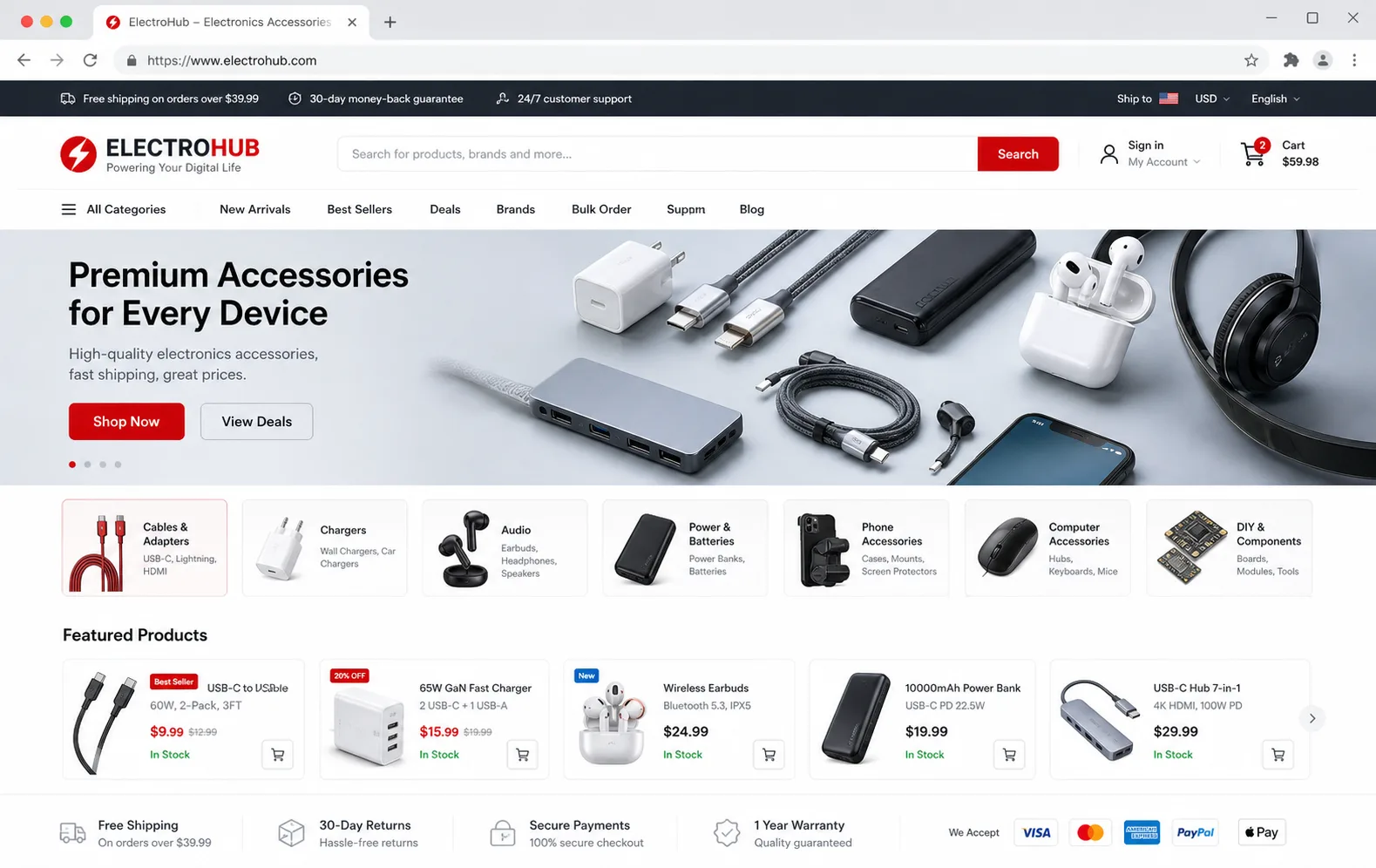 电子配件产品目录型外贸网站成品